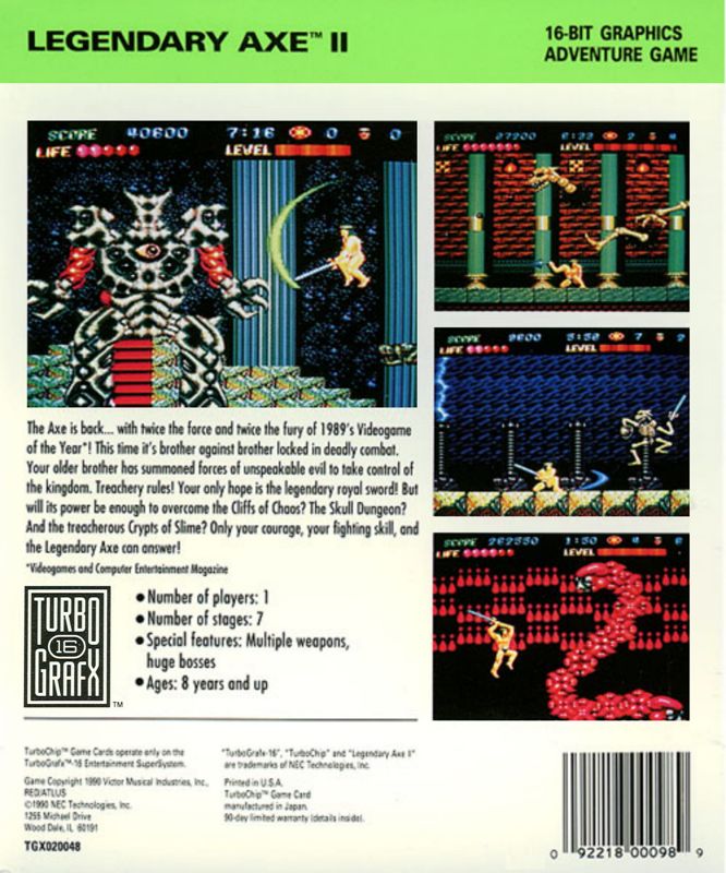 Legendary Axe II box art for TurboGrafx-16